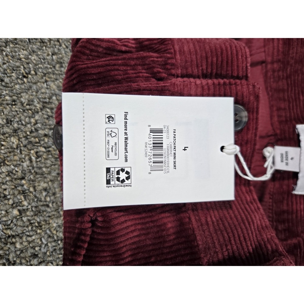 Free Assembly Burgundy Corduroy Button Mini Skirts Size 4 - Picture 6 of 7